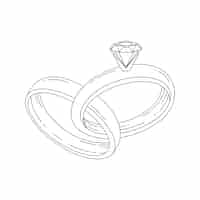 無料ベクター 手描きの結婚指輪の輪郭イラスト