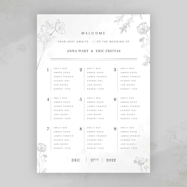 wedding table seating plan template free download Free vector hand drawn wedding seating plan