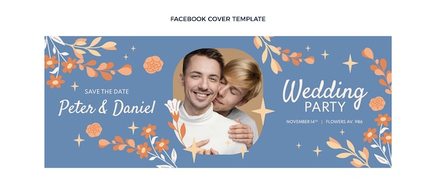 Hand drawn wedding social media cover template