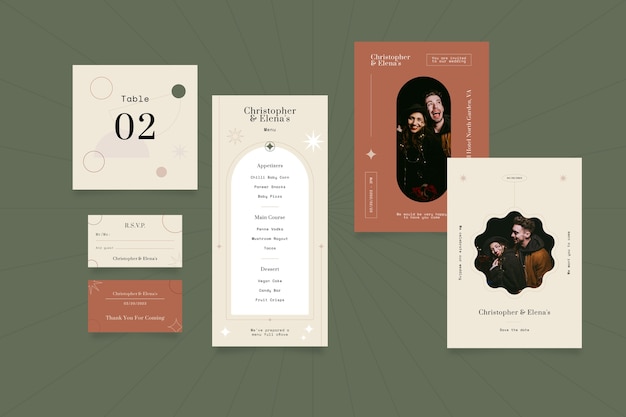 Hand drawn wedding stationery pack template