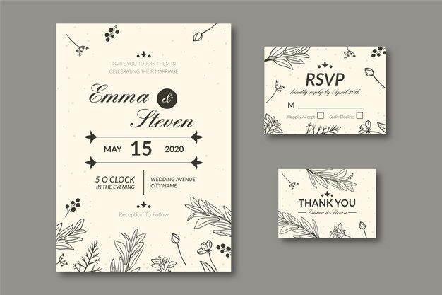 Free vector hand drawn wedding stationery