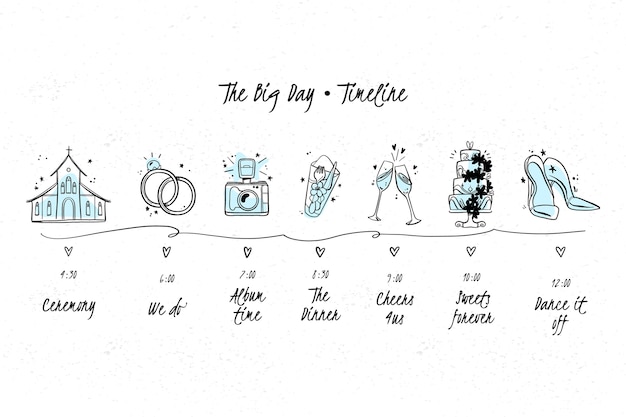 Бесплатное векторное изображение Ручной обращается свадебный график в синем
