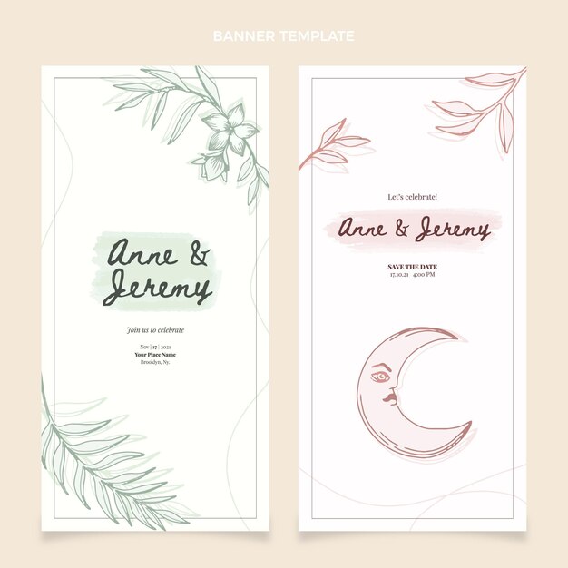 Hand drawn wedding vertical banners