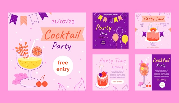 Hand drawn welcome party instagram posts template