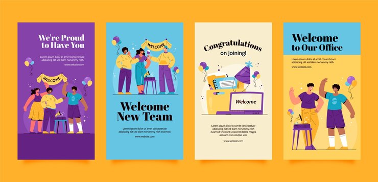 Free Vector hand drawn welcome party instagram stories