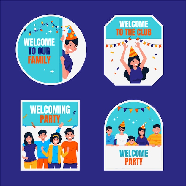 congratulations on your new job meme Free vector hand drawn welcome party labels template