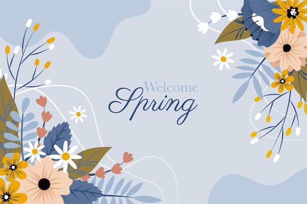 Free vector hand drawn welcome spring flowers background