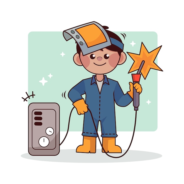 Free vector hand drawn welder  cartoon illustration