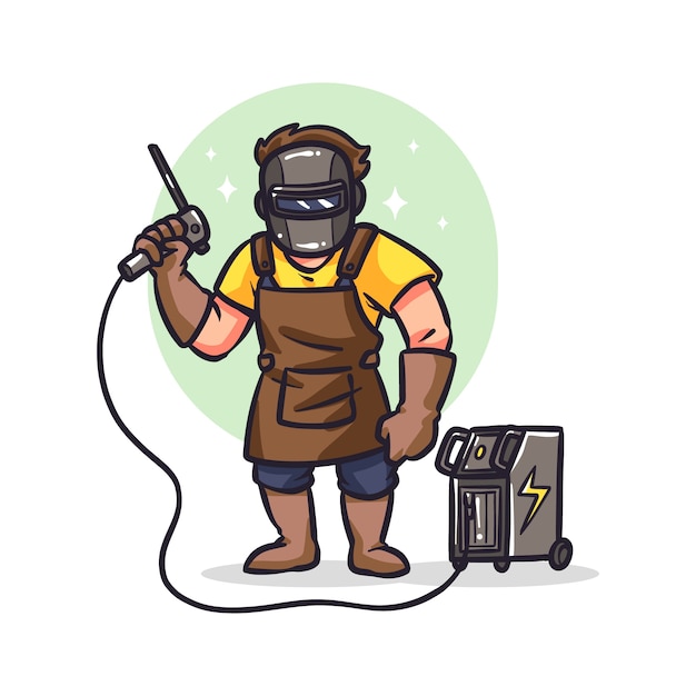 Hand drawn welder cartoon illustration