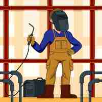 Free vector hand drawn welder cartoon llustration