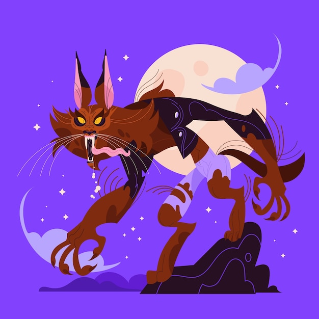 Free vector hand drawn werewolf illustration with moon