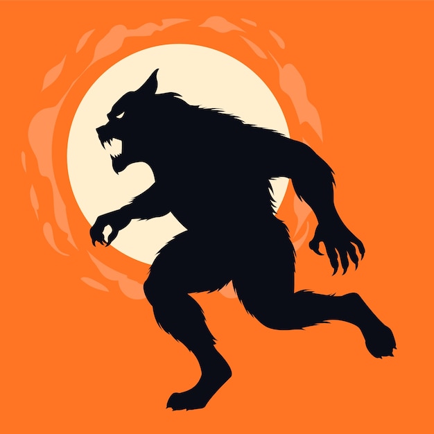 Hand drawn werewolf silhouette illustration