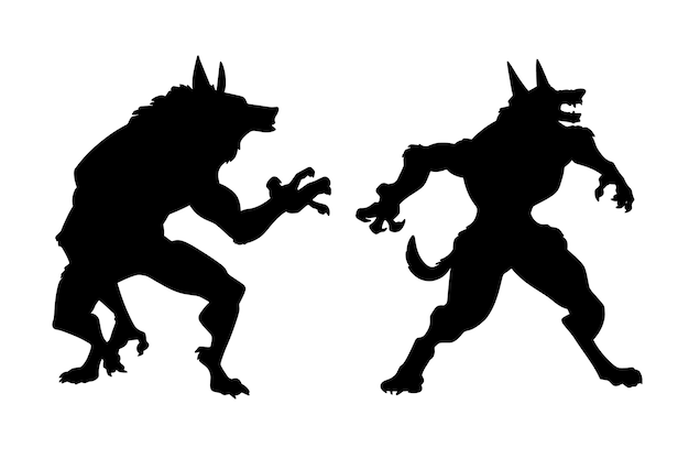 Free vector hand drawn werewolf  silhouette