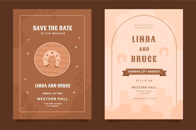 Free vector hand drawn western wedding invitations