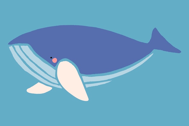 青い背景ベクトルに手描きのクジラ