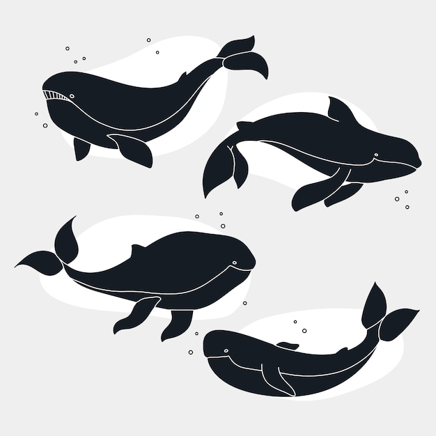 Бесплатное векторное изображение Ручной обращается силуэт кита