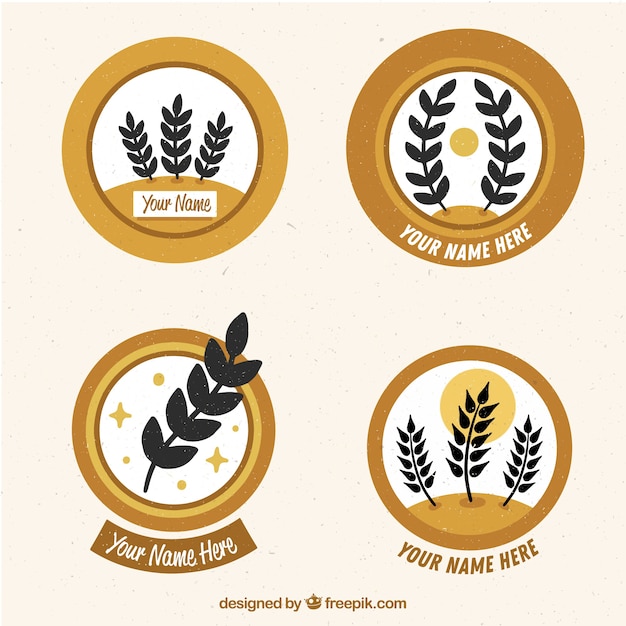 Бесплатное векторное изображение Коллекция логотипов рисованной пшеницы