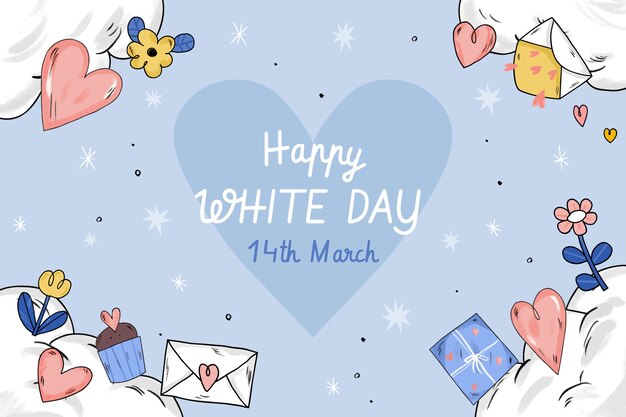 Hand drawn white day celebration background