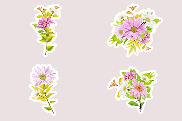 無料ベクター 手描きの白いバラの花束と枝の花のステッカー イラスト