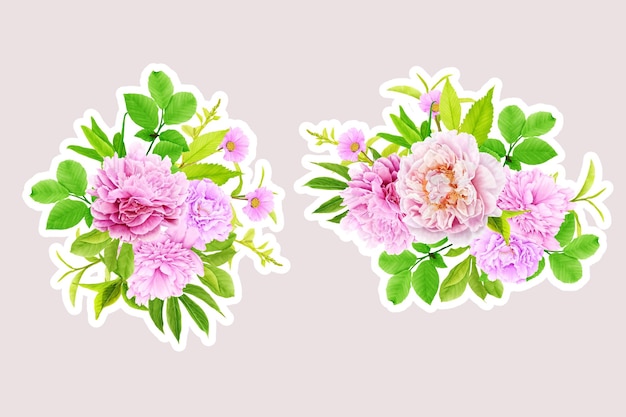 Vettore gratuito illustrazione a mano di un bouquet di rose bianche e di un ramo di adesivi floreali