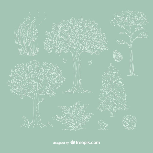 Hand drawn white trees