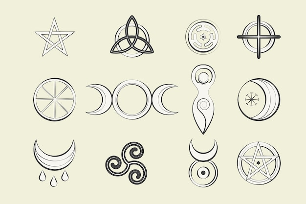 Free vector hand drawn wiccan icons set