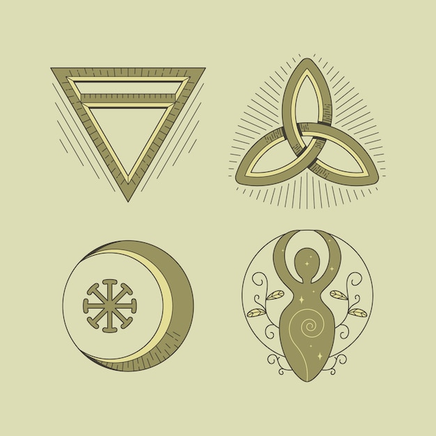 hand drawn wiccan icons set