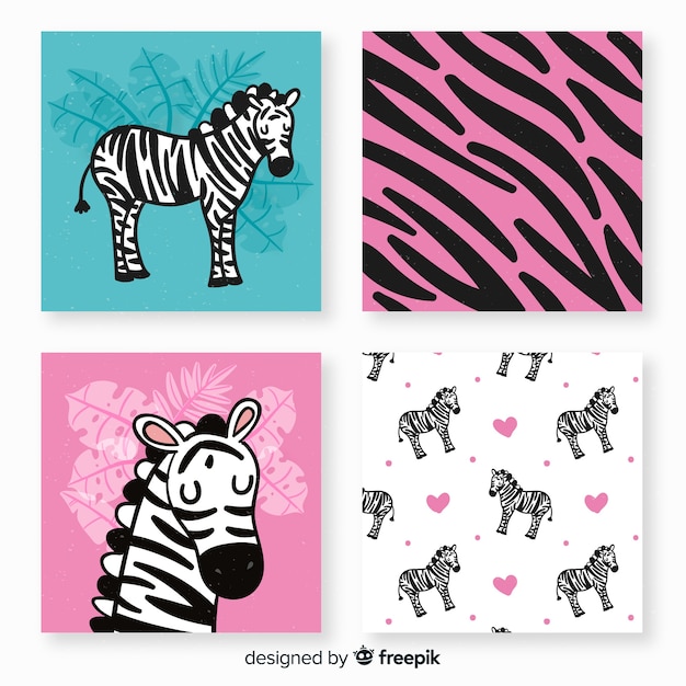 Free vector hand drawn wild animal card collection