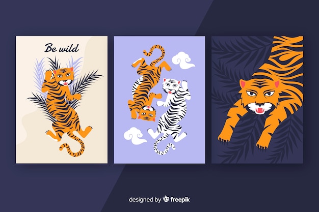 Hand drawn wild animal card collection