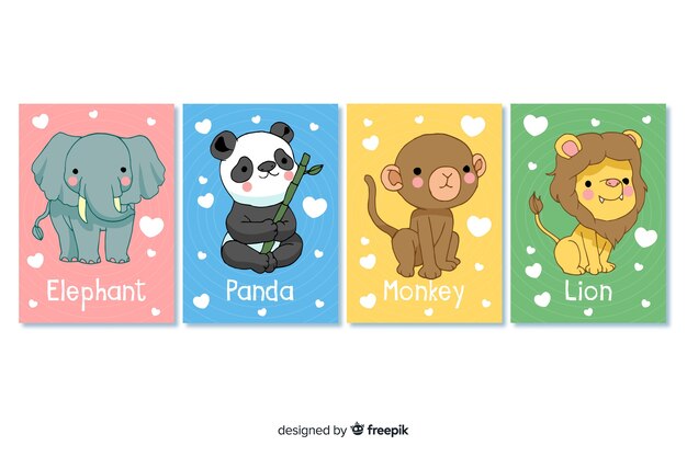 hand drawn wild animal card collection