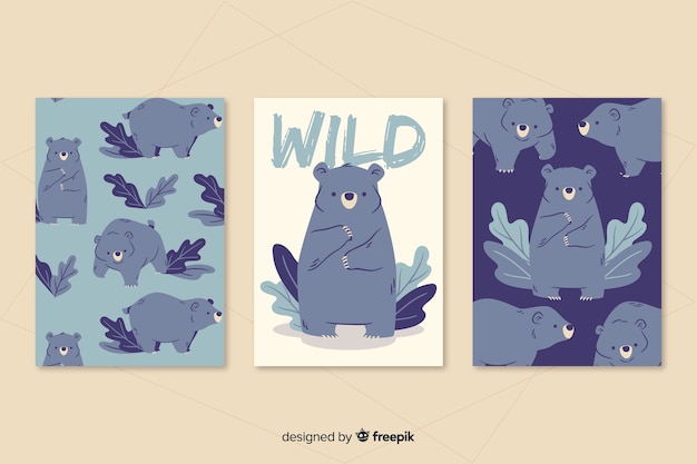 Free vector hand drawn wild animal card collection