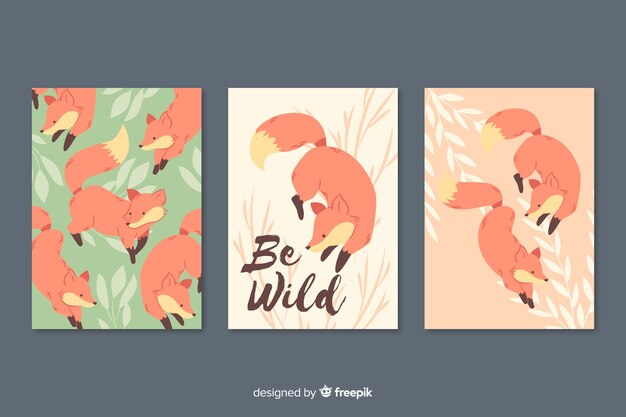 Hand drawn wild animal card collection