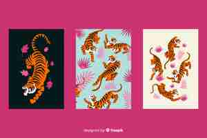 Free vector hand drawn wild animal card collection