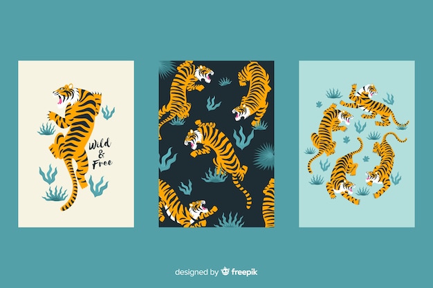 Hand drawn wild animal card collection