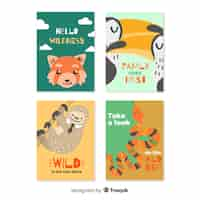 Free vector hand drawn wild animal card collection