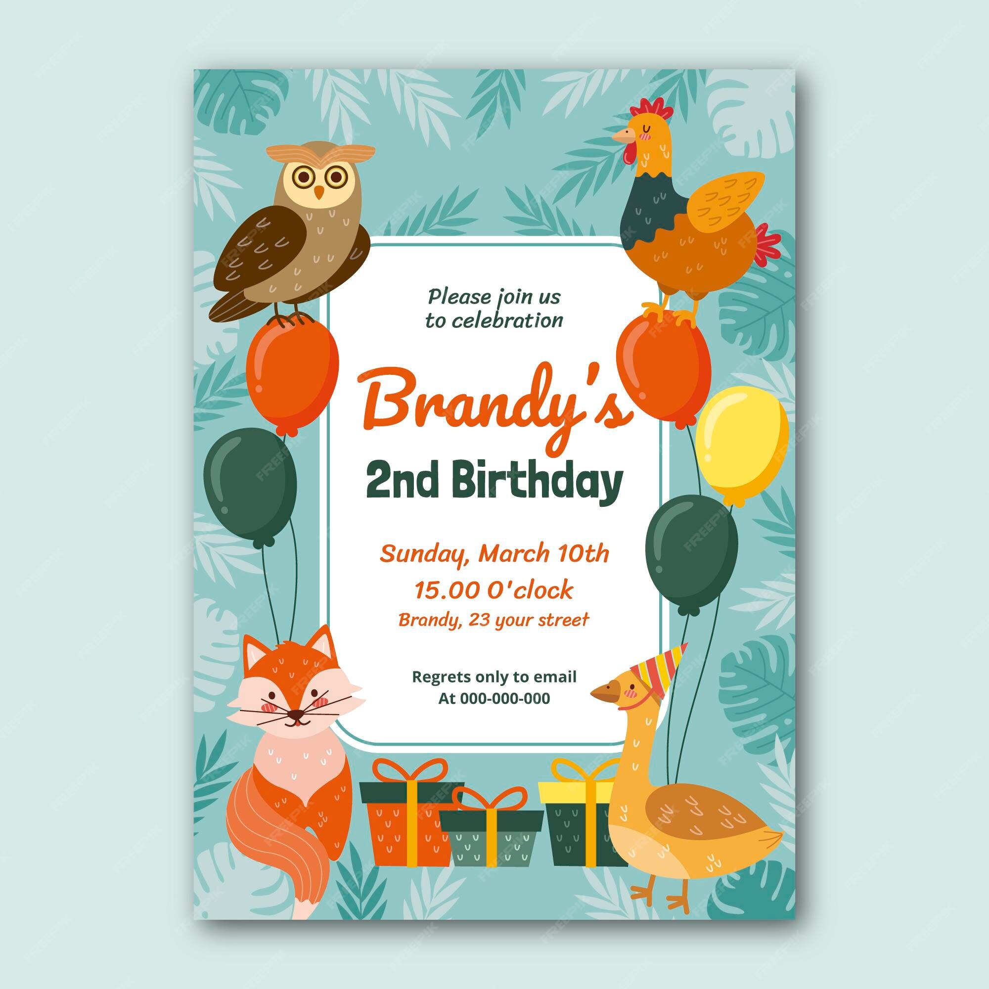 Free Vector | Hand drawn wild animals birthday invitation template