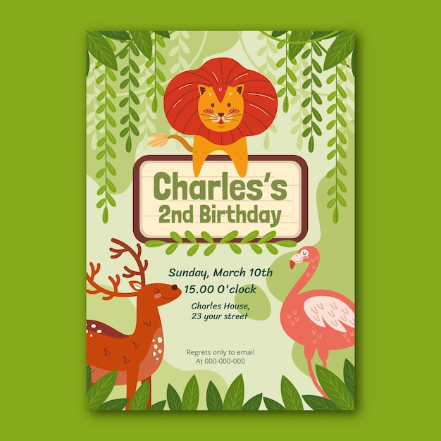 Free vector hand drawn wild animals birthday invitation