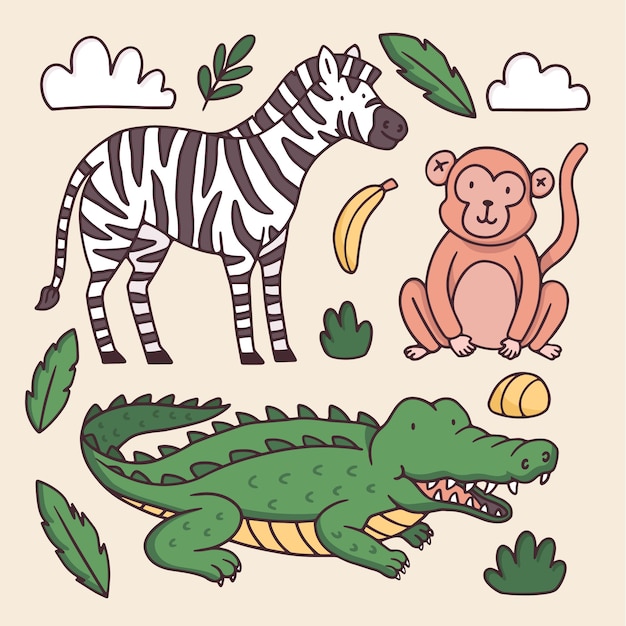 Free vector hand drawn wild animals collection