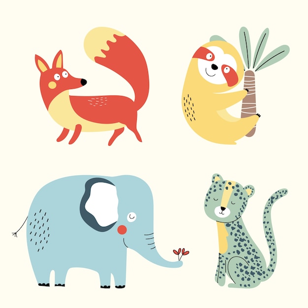 Free vector hand drawn wild animals collection