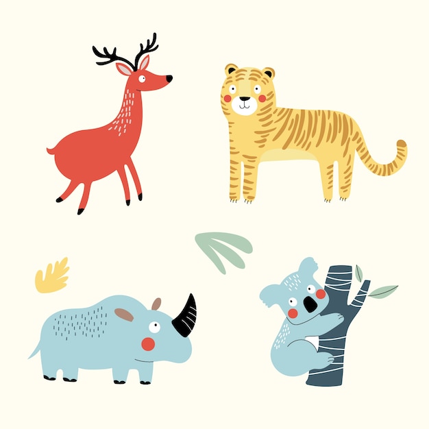 Free vector hand drawn wild animals collection