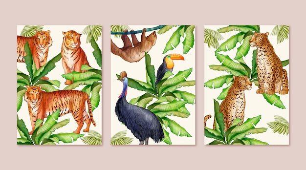 Vettore gratuito collezione di copertine di animali selvatici disegnati a mano
