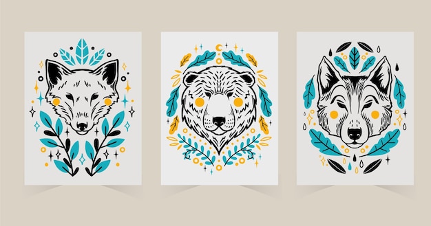 Hand drawn wild animals cover collection