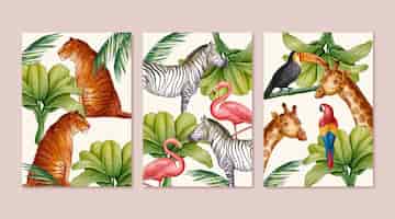 Vettore gratuito set di copertine di animali selvatici disegnati a mano