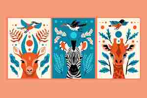 Free vector hand drawn wild animals covers collection