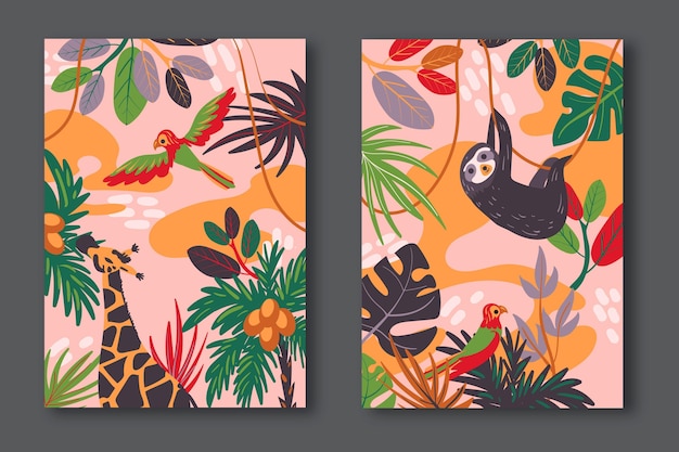 Free vector hand drawn wild animals covers collection