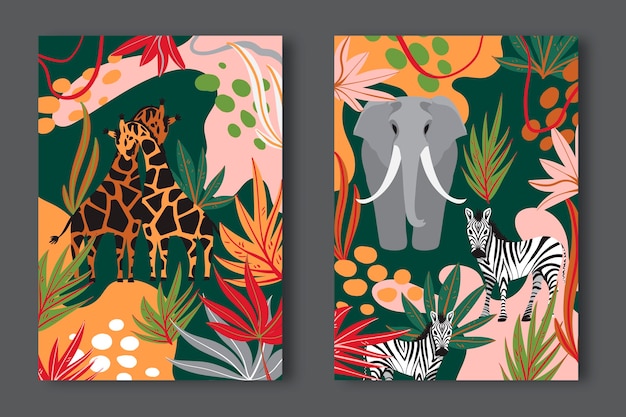 Free vector hand drawn wild animals covers collection