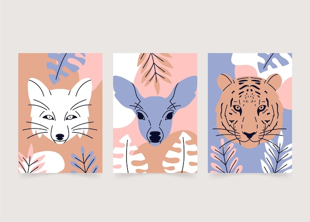 Бесплатное векторное изображение Нарисованные от руки обложки диких животных