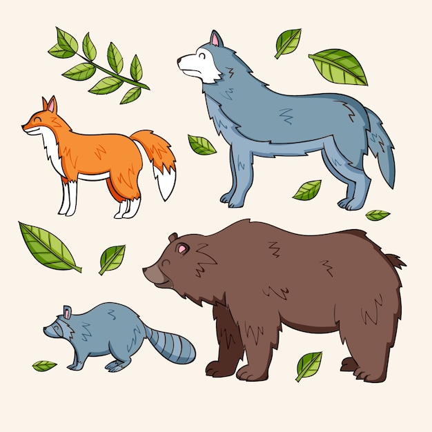 Free vector hand drawn wild animals illustration