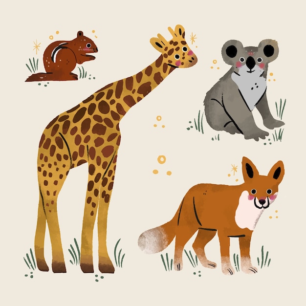 無料ベクター 手描きの野生動物のイラスト
