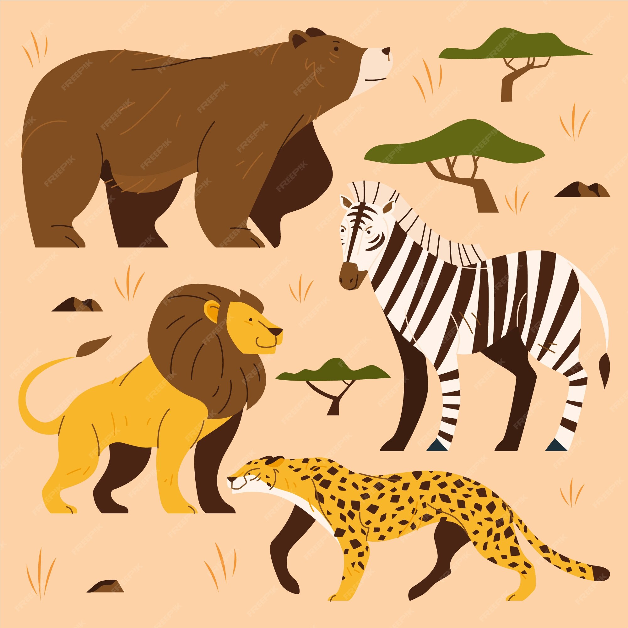 Free Vector | Hand drawn wild animals illustration